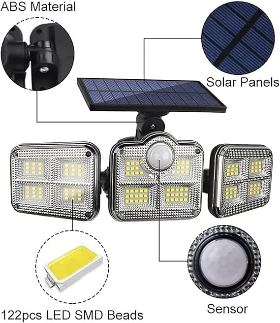 3 Head Motion Sensor 270 Wide Angle Illumination Waterproof Solar Light | Outdoor Wall Lamp For Garden Garage