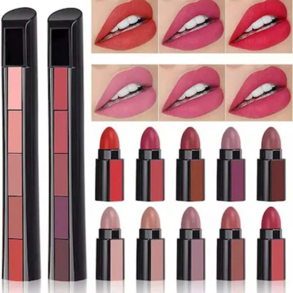 Matte Lipsticks | 5 In 1 | Red Brown Nude Pink Maroon | Waterproof | Long Lasting