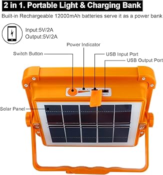 15000 MAH SOLOR POWER BANK WITH 200W LED Solar Work Light with 4 Modes, Waterproof Portable Solar Power Outdoor Working Light