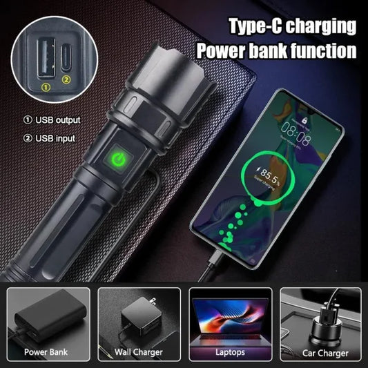 Hammer Flashlight Torch & Charging 8800 MAH Power Bank,Waterproof Led 1KM long Range Flashlight